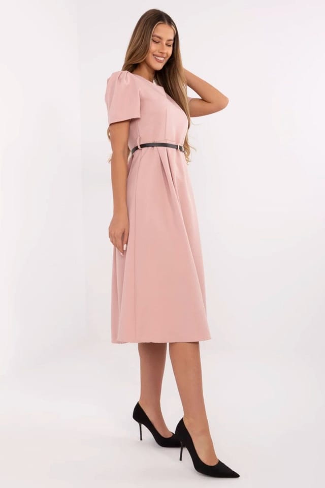 Love Lace Love Lace Women's Classic Midi Flared Dress with Belt in Pink - 3