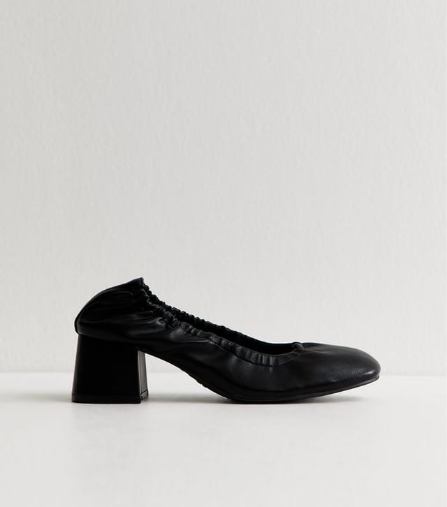 New Look Women's Black Faux Leather Elasticated Block Heel Ballet Pumps Vegan New Look - 2
