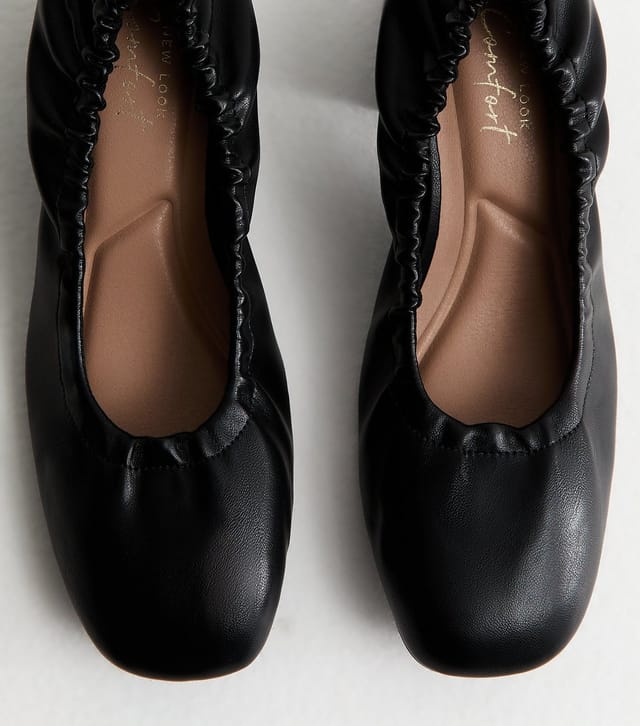 New Look Women's Black Faux Leather Elasticated Block Heel Ballet Pumps Vegan New Look - 3