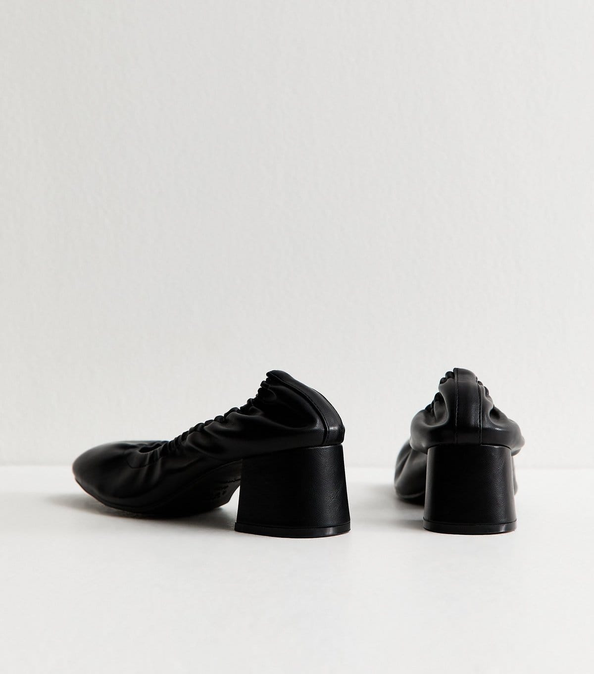 New Look Women's Black Faux Leather Elasticated Block Heel Ballet Pumps Vegan New Look - 4