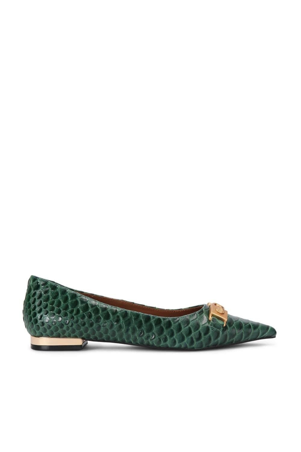 Kurt Geiger London Kurt Geiger London Women's 'Kingsley Pointed Flat' Snake Print Flats in Dark Green
