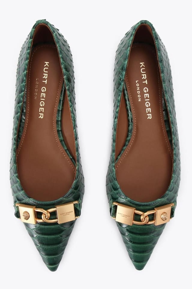 Kurt Geiger London Kurt Geiger London Women's 'Kingsley Pointed Flat' Snake Print Flats in Dark Green - 2