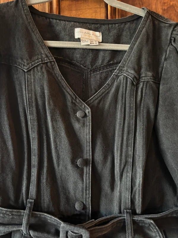 Never Fully Dressed Never Fully Dressed Black Denim Romper with Belt