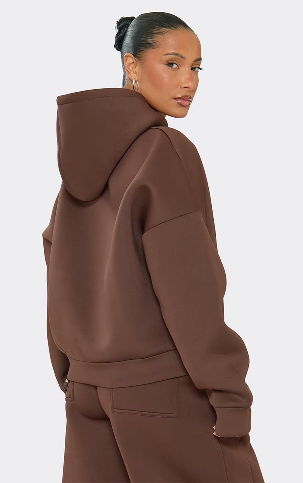 EGO Long Sleeve Oversized Hoodie In Chocolate Brown Scuba, Women's Size UK 6