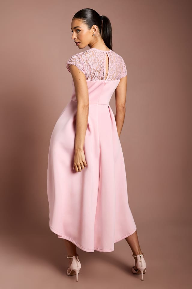 Coast Coast Women's Lace Top Scuba Skirt Occasion Dress in Blush - 3