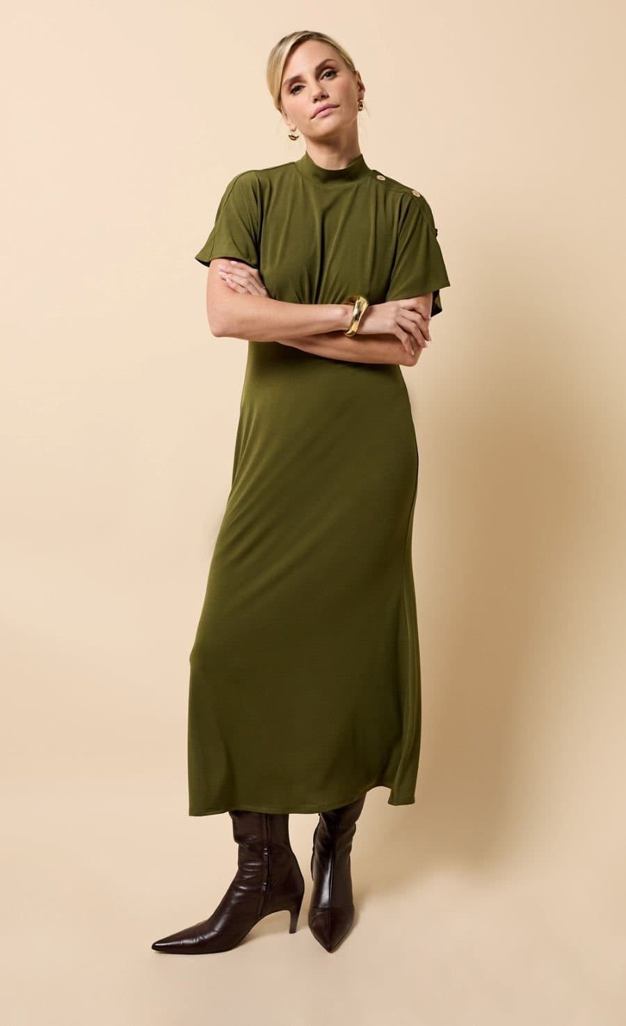 Little Mistress Little Mistress Women's Khaki Button Detail Midaxi Dress