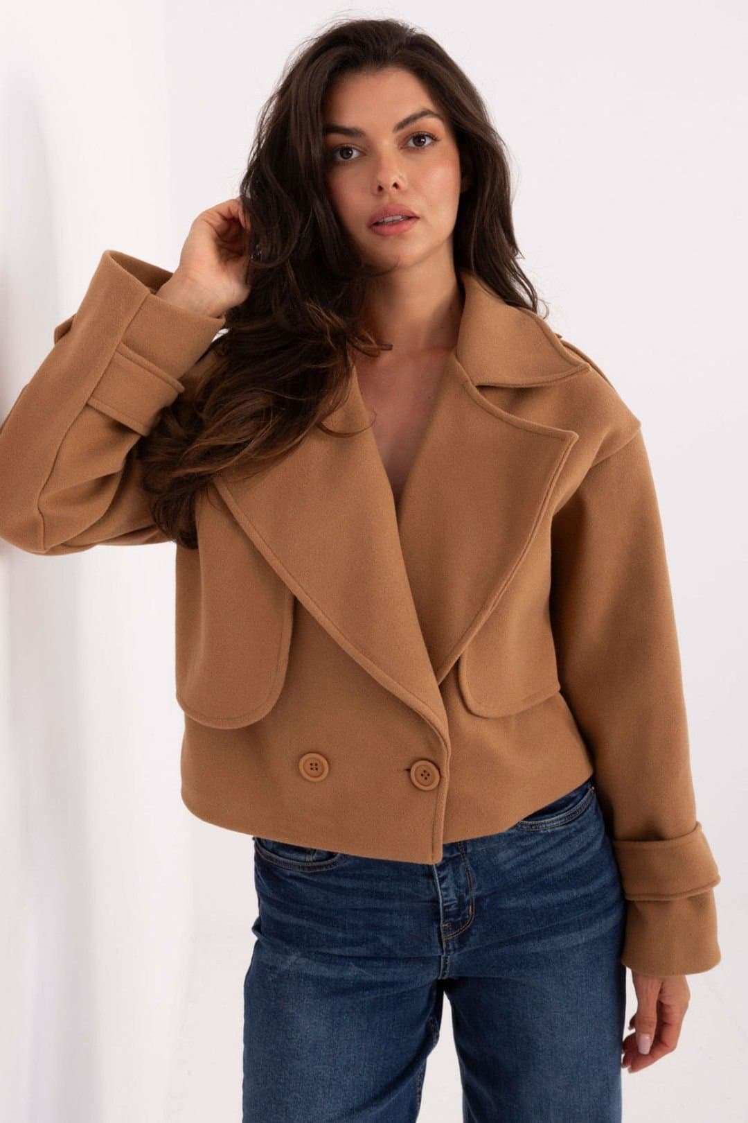 Love Lace Love Lace Brown Polyester Short Double Breasted Trench Coat
