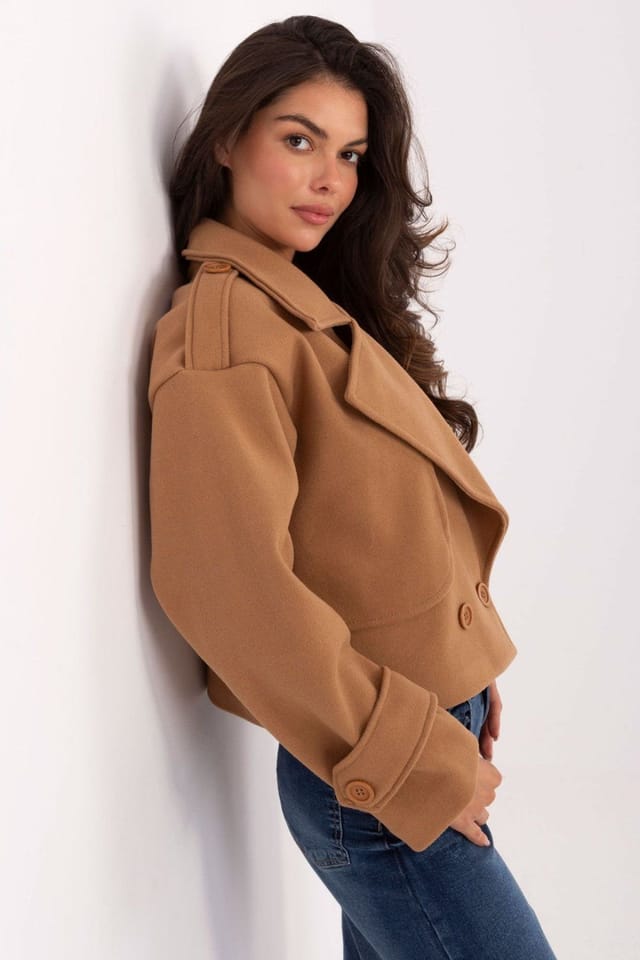 Love Lace Love Lace Women's Short Double Breasted Trench Coat Lightweight in Brown - 2