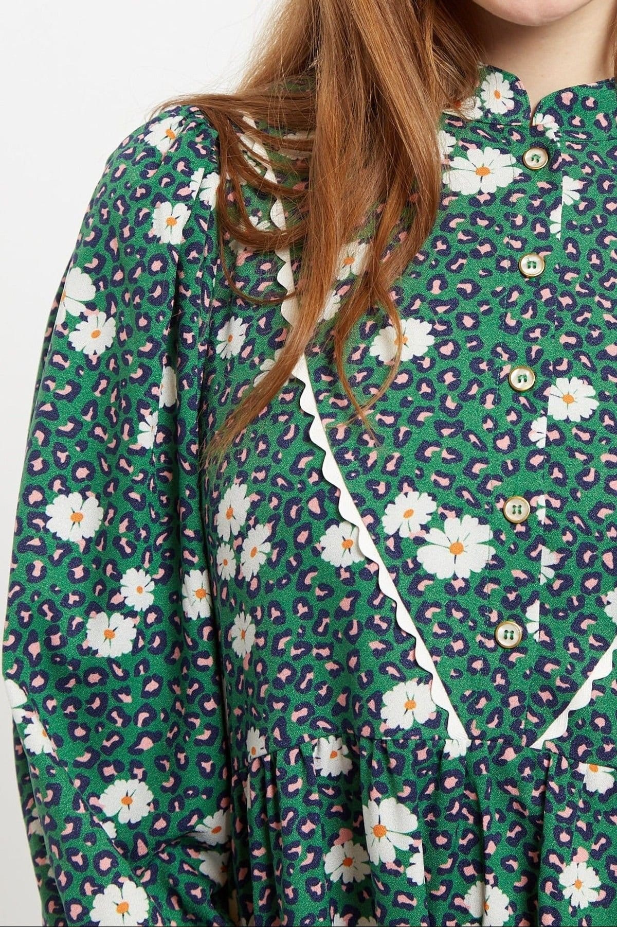 Louche Louche Women's Suzanne Roaring Daisy Print Long Sleeve Mini Dress - Green - 4