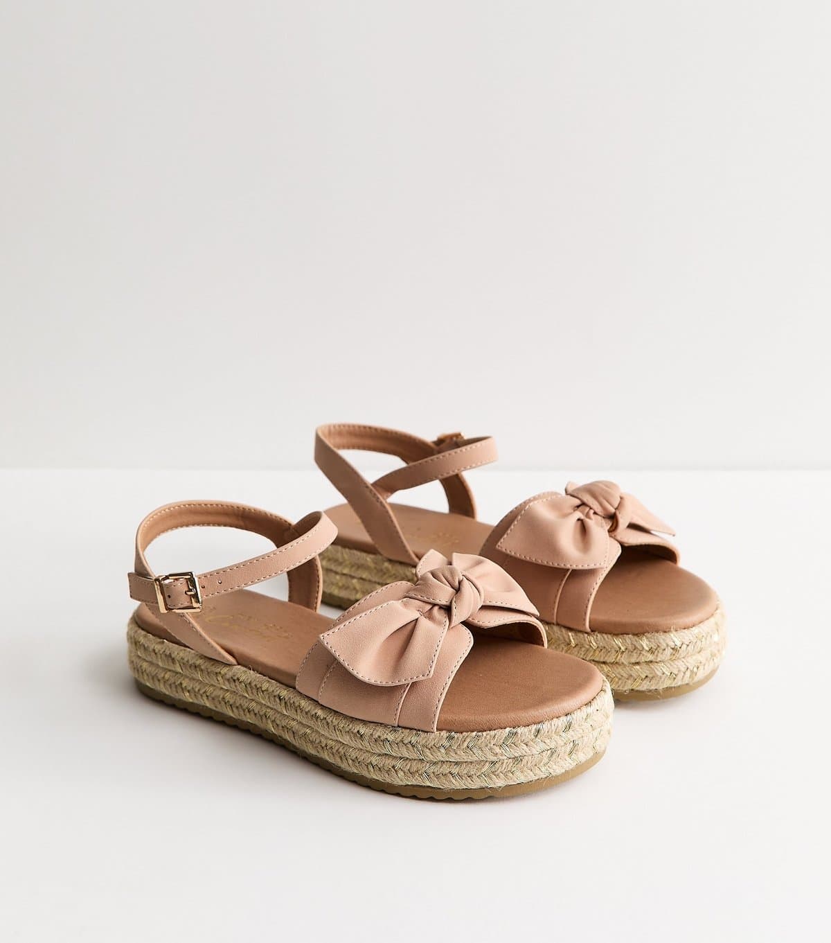 New Look Women's Extra Wide Fit Light Pink Bow Front Flatform Sandals Vegan New Look