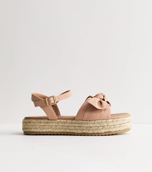 New Look Women's Extra Wide Fit Light Pink Bow Front Flatform Sandals Vegan New Look - 3