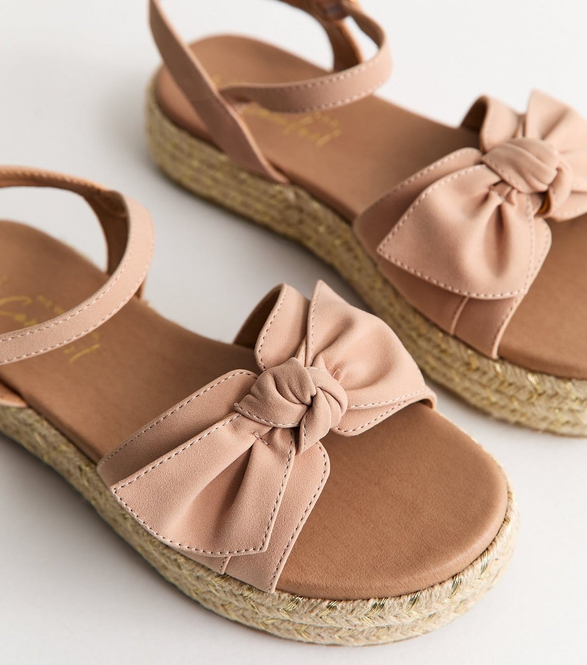 New Look Women's Extra Wide Fit Light Pink Bow Front Flatform Sandals Vegan New Look - 4