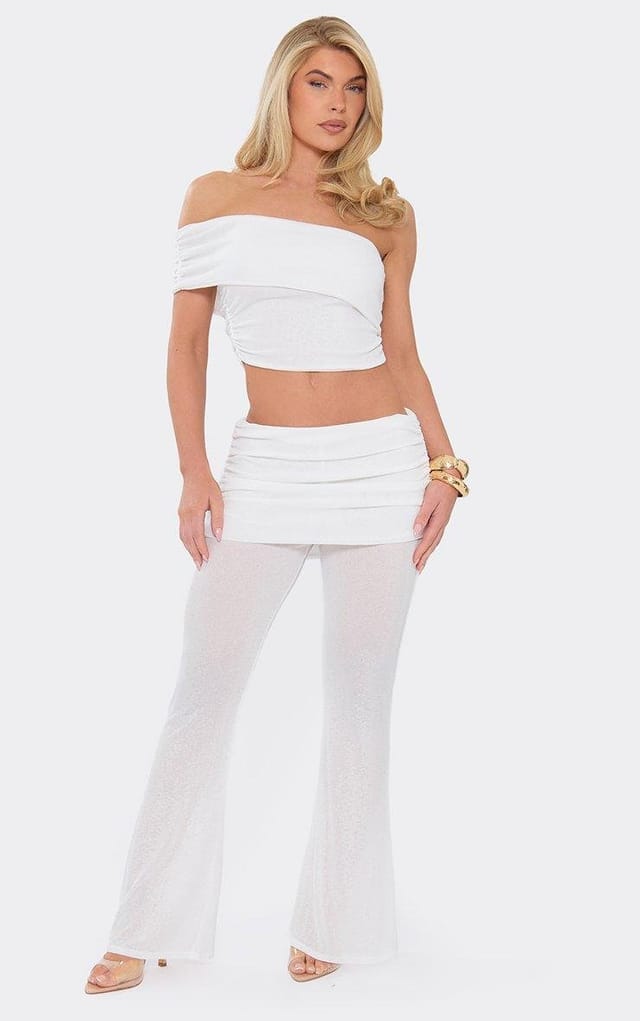 EGO Mid Rise Wrap Detail Flared Trousers In White, Women's Size UK 6 - 2