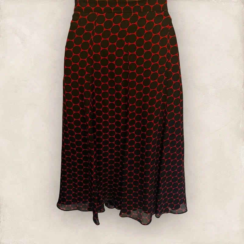 Hobbs Black & Red Silk Polka Dot Flared Skirt