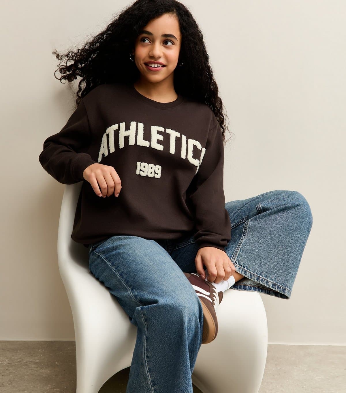 New Look Girls' Dark Brown Athletics Applique Logo Sweatshirt School New Look