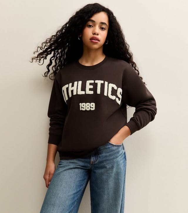New Look Girls' Dark Brown Athletics Applique Logo Sweatshirt School New Look - 2