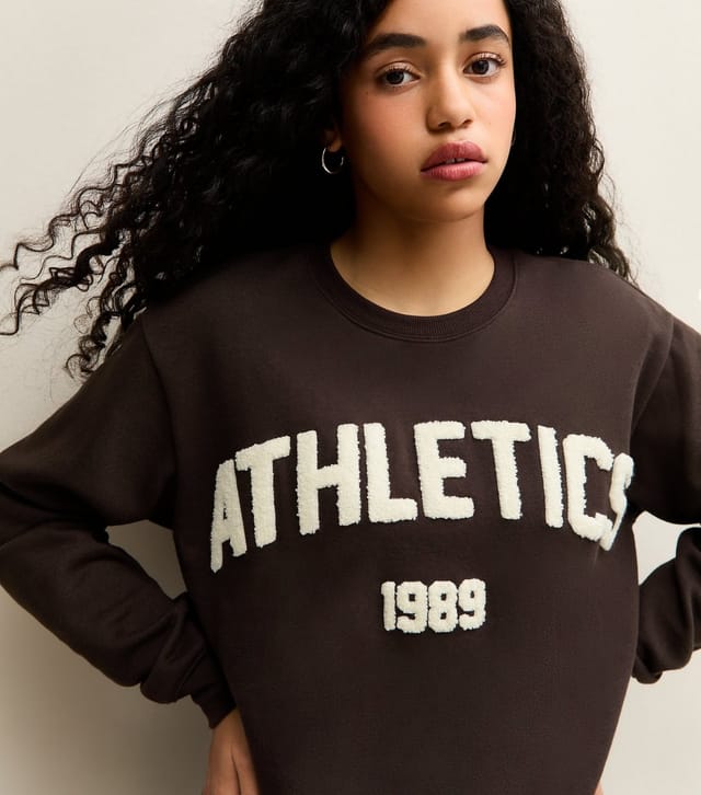 New Look Girls' Dark Brown Athletics Applique Logo Sweatshirt School New Look - 3