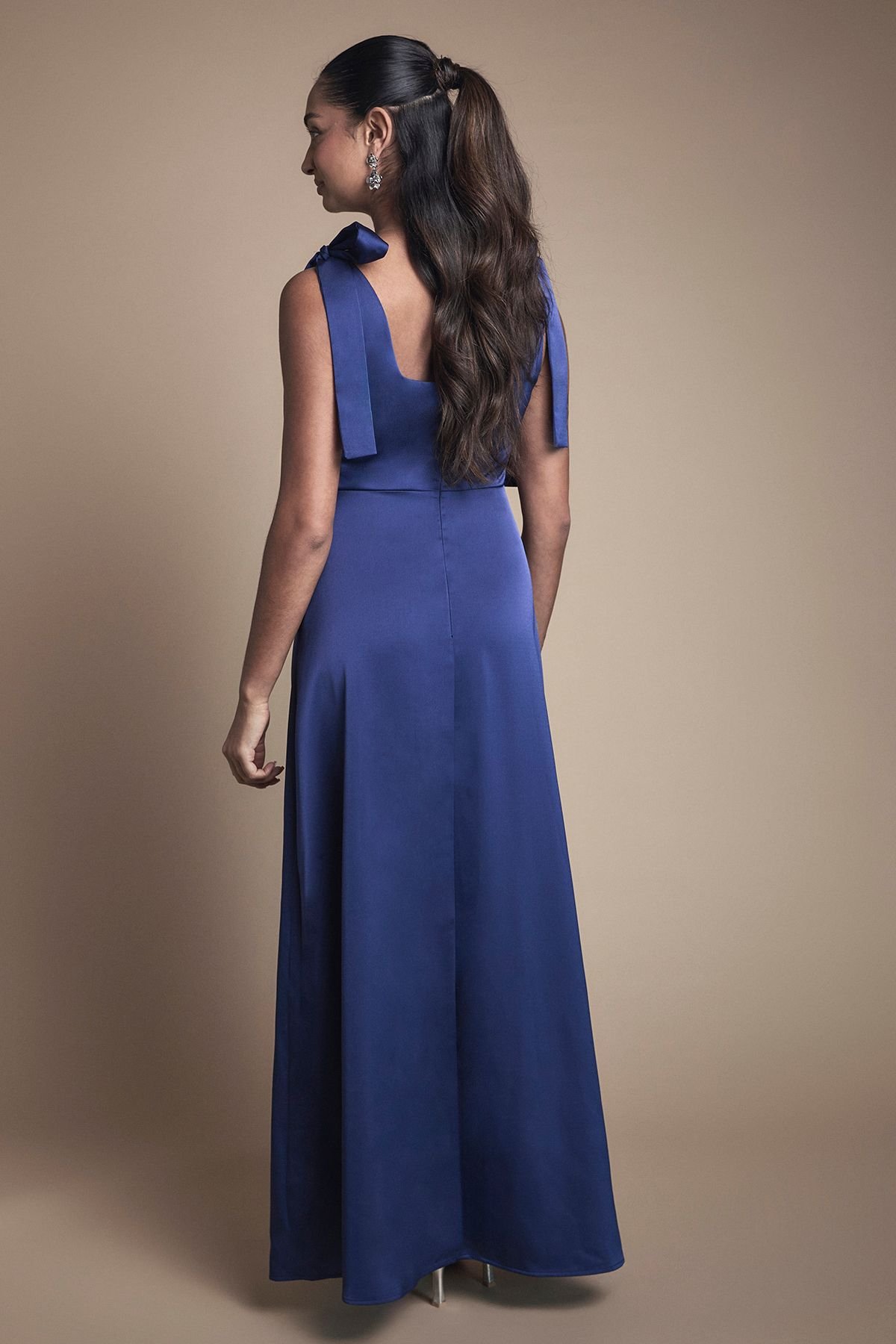 Oasis Oasis Women's Satin Tie Shoulder Midi Bridesmaid Dress in Navy - 3