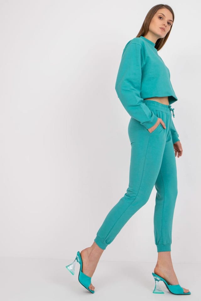 Love Lace Love Lace Women's High Waisted Tie Waist Sweatpants with Pockets in Teal - 2
