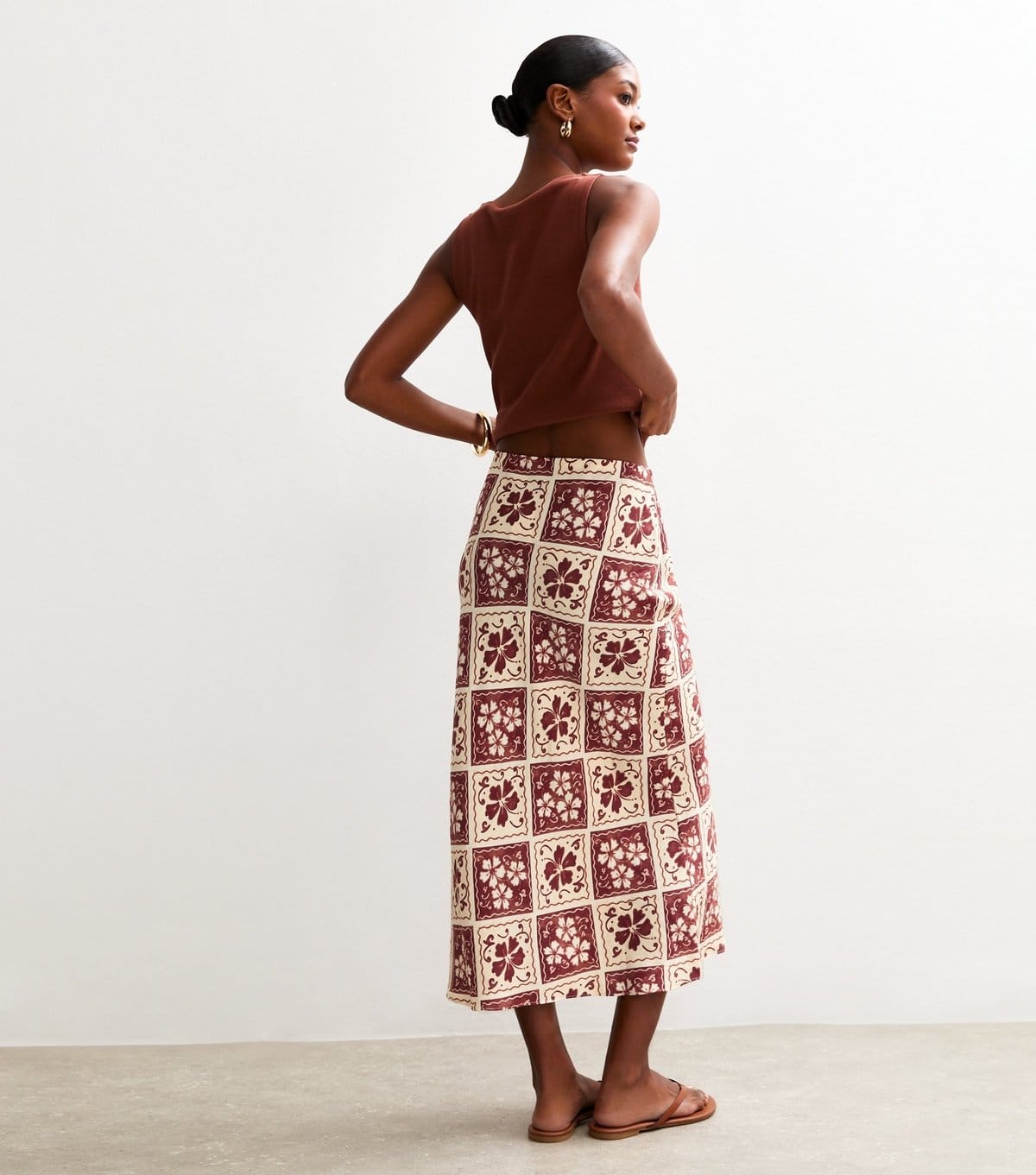 New Look Women's Brown Hibiscus Print Midi Skirt New Look - 4