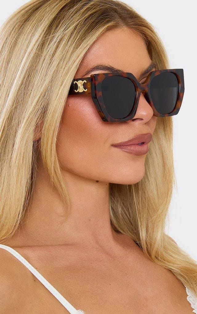EGO Side Logo Detail Tinted Lense Chunky Cateye Sunglasses In Leopard Print, Women's Size UK 0 - 2