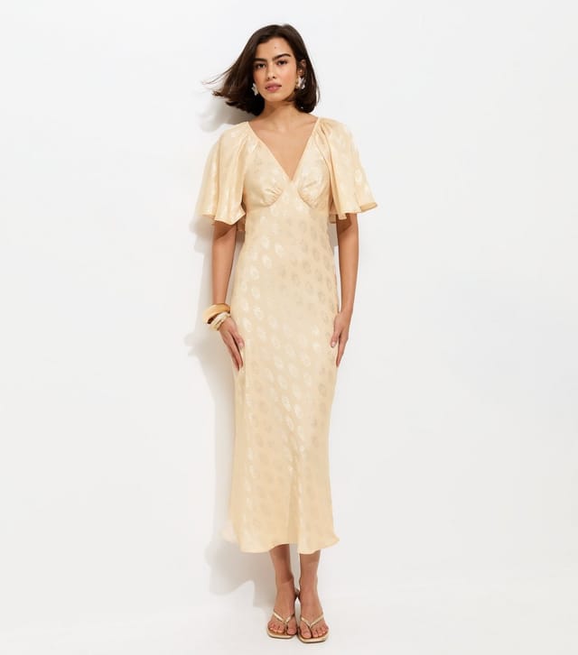 New Look Women's Cream Paisley Pattern Jacquard Flutter Sleeve Midi Dress New Look - 3