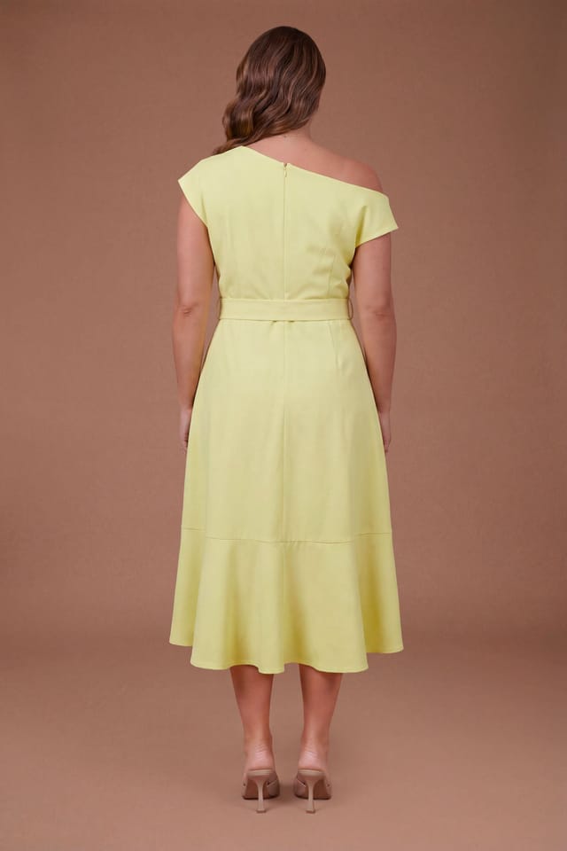 Coast Coast Women's Plus Drape Shoulder Frill Detail Crepe Midi Dress in Lime - 3