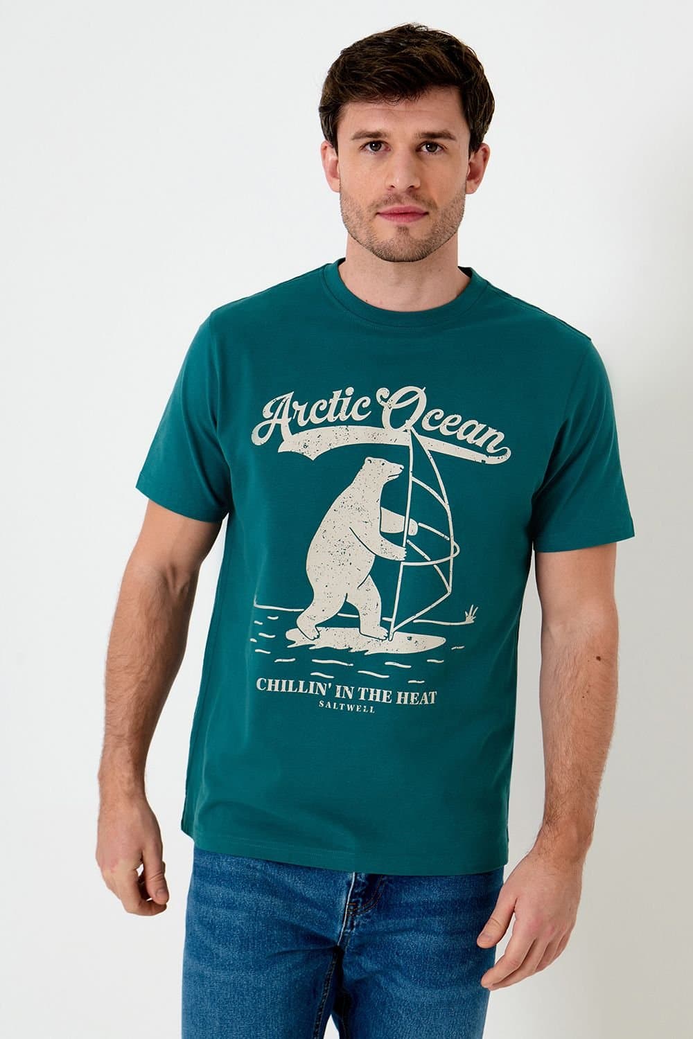 Saltwell Saltwell Men's Graphic Print Cotton T-Shirt in Bottle Green