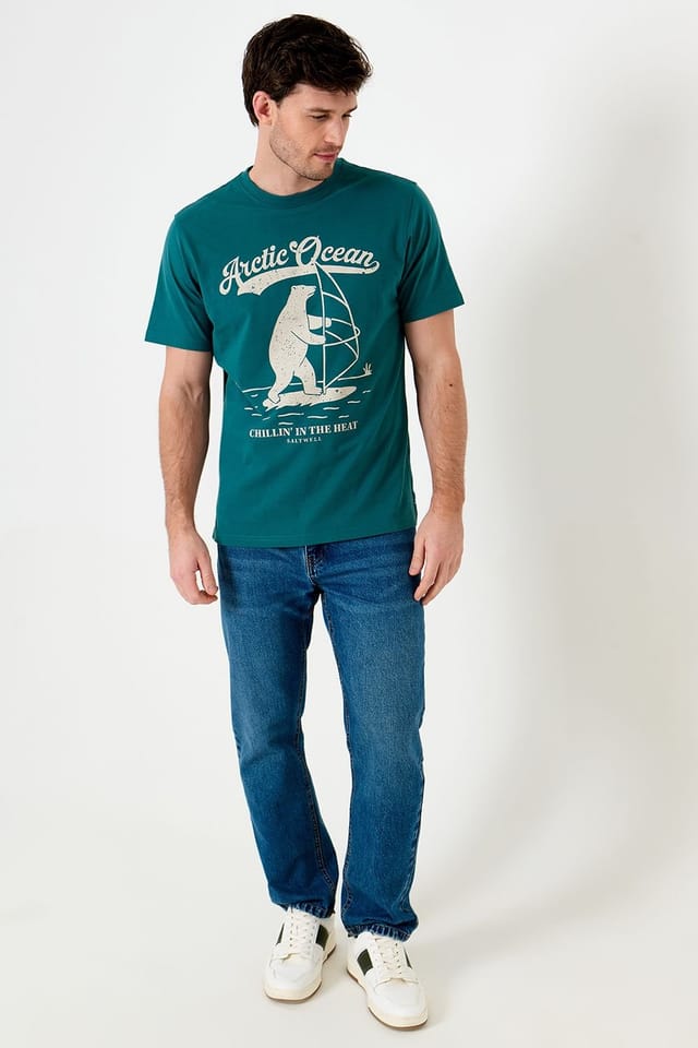 Saltwell Saltwell Men's Graphic Print Cotton T-Shirt in Bottle Green - 3