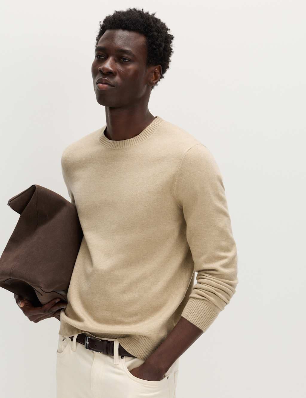 Marks & Spencer M&S Air Yarn Crew Neck Jumper Beige