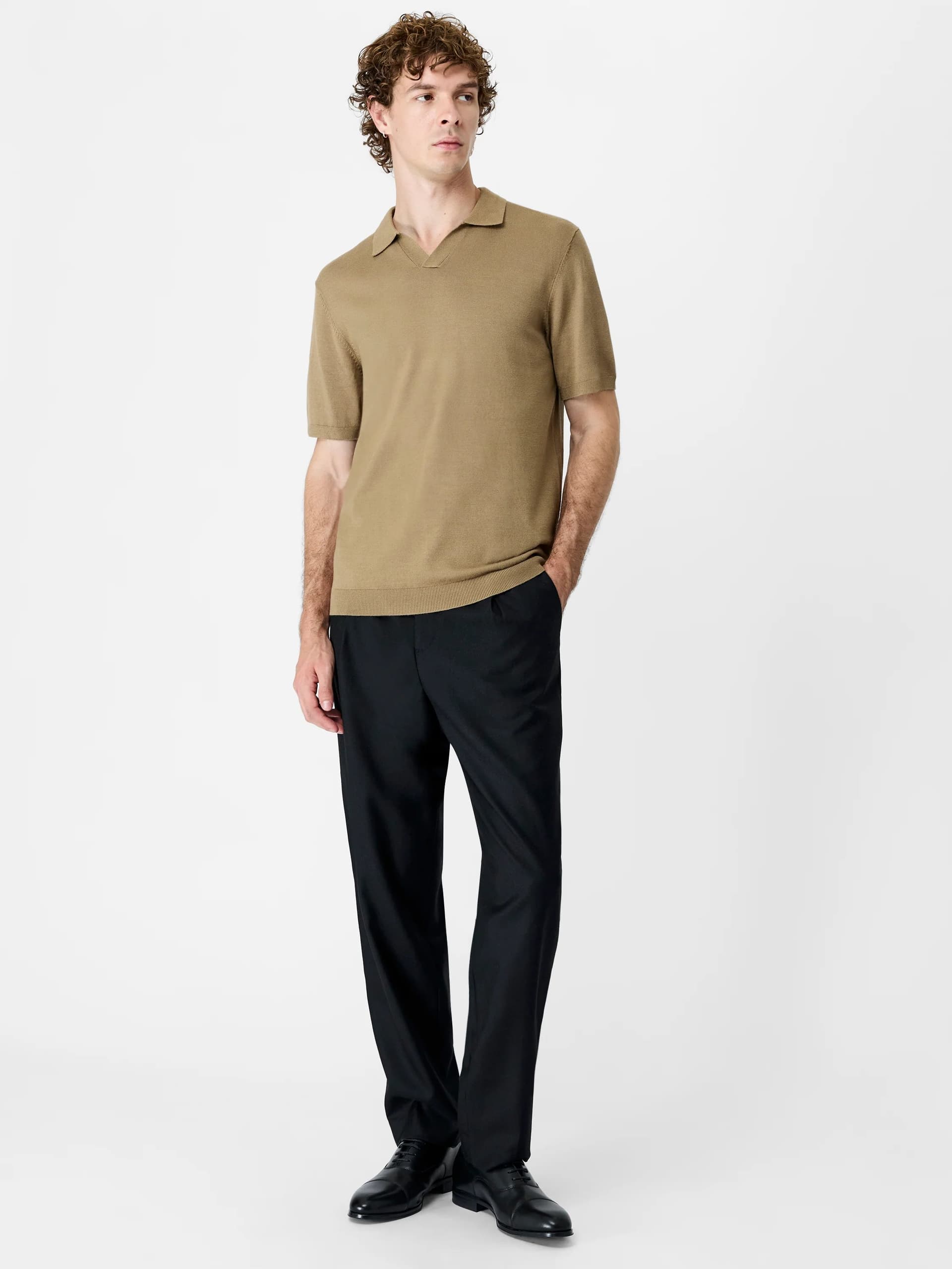 French Connection Taupe Short Sleeve Knit Trophy Polo Shirt Taupe