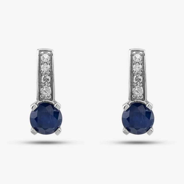 T.H.Baker T.H.Baker Women's 9ct White Gold Sapphire & 0.06ct Diamond Stud Earrings OJE1704-BS in Silver - 2
