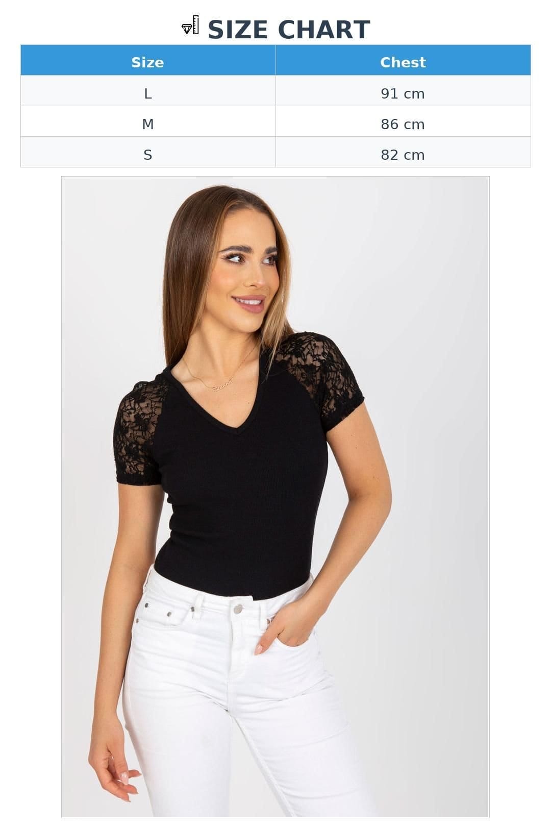 Love Lace Love Lace Women's Short Sleeve Heart Neckline Lace Blouse in Black - 4