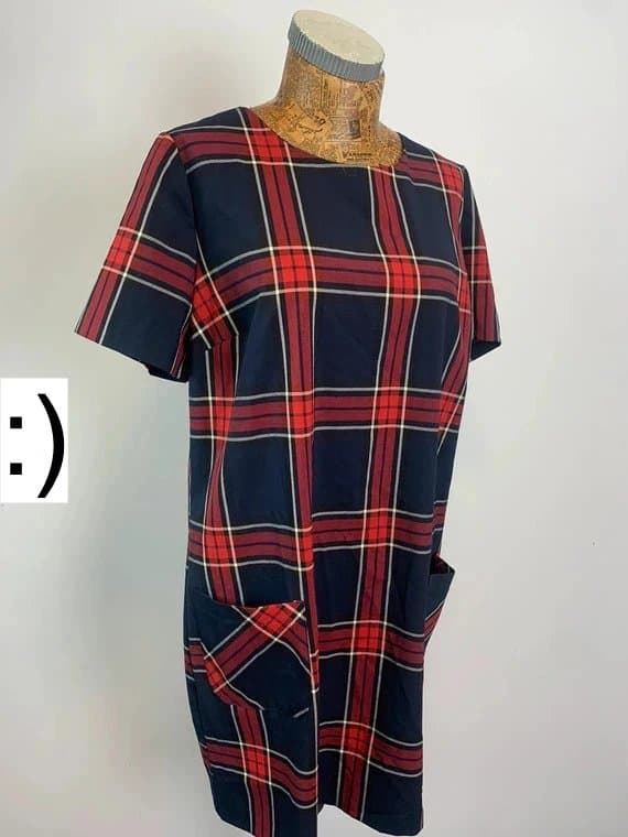 New Look New Look Dress 16 Red Navy Plaid Shift Midi Short Sleeves NEW RRP £24.99