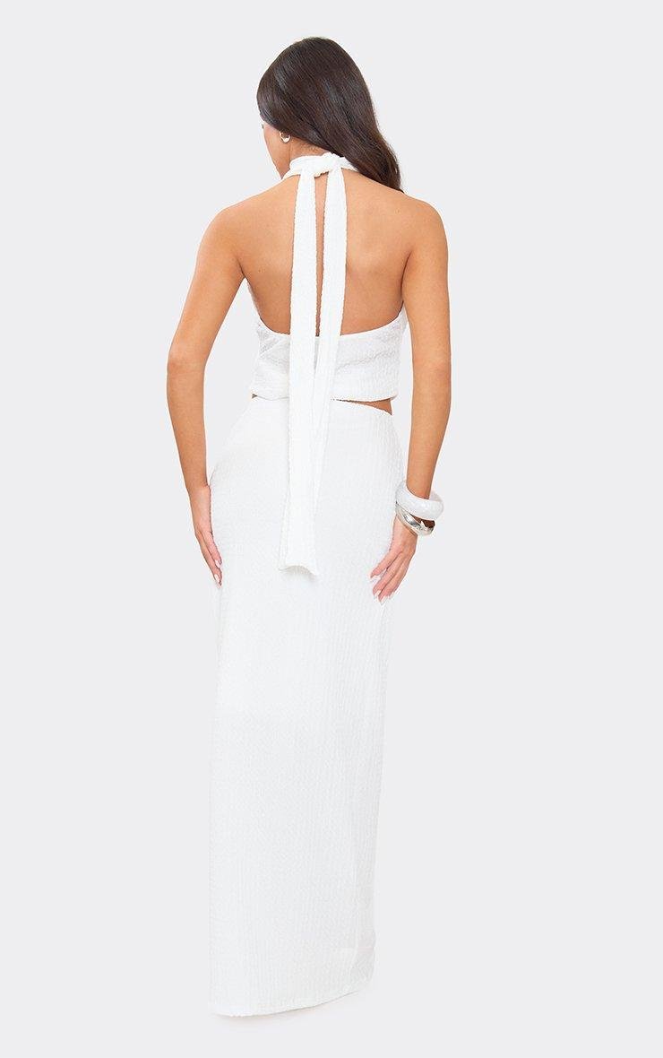 EGO Mid Rise Maxi Skirt In White Textured, Women's Size UK 6 - 2