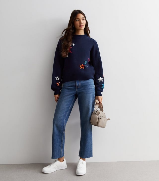 Sunshine Soul Women's Navy Sequin Star Knit Jumper Sunshine Soul New Look - 2