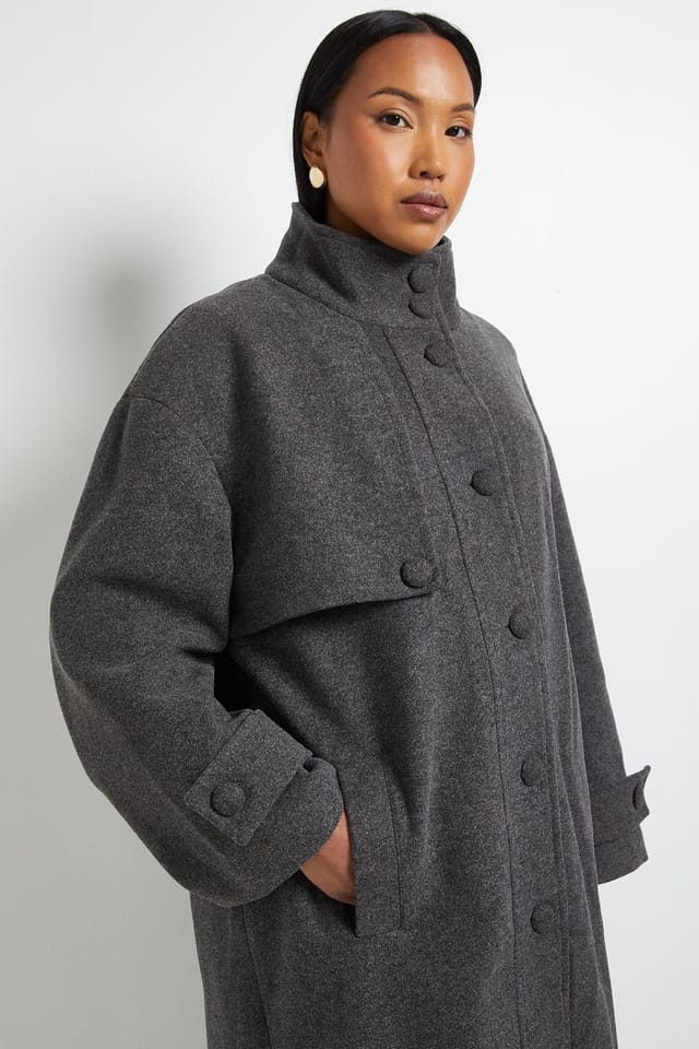 Wallis Wallis Women's Principles by Funnel Neck Button Coat in Dark Grey - 2