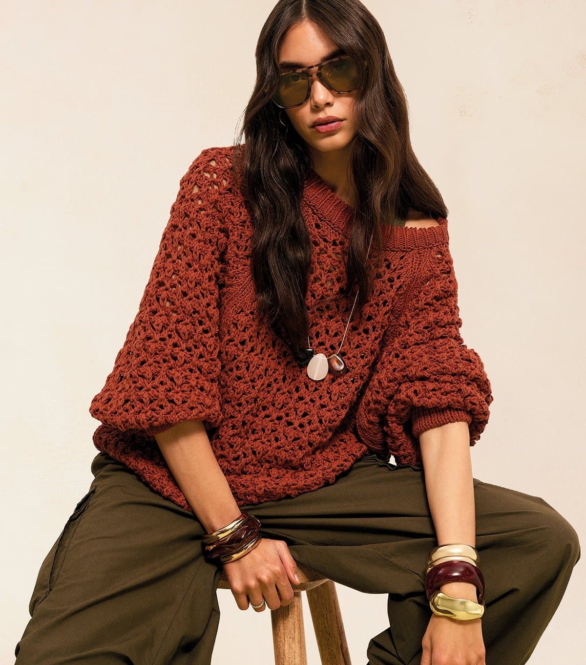 New Look Women's Rust Open Knit Jumper New Look