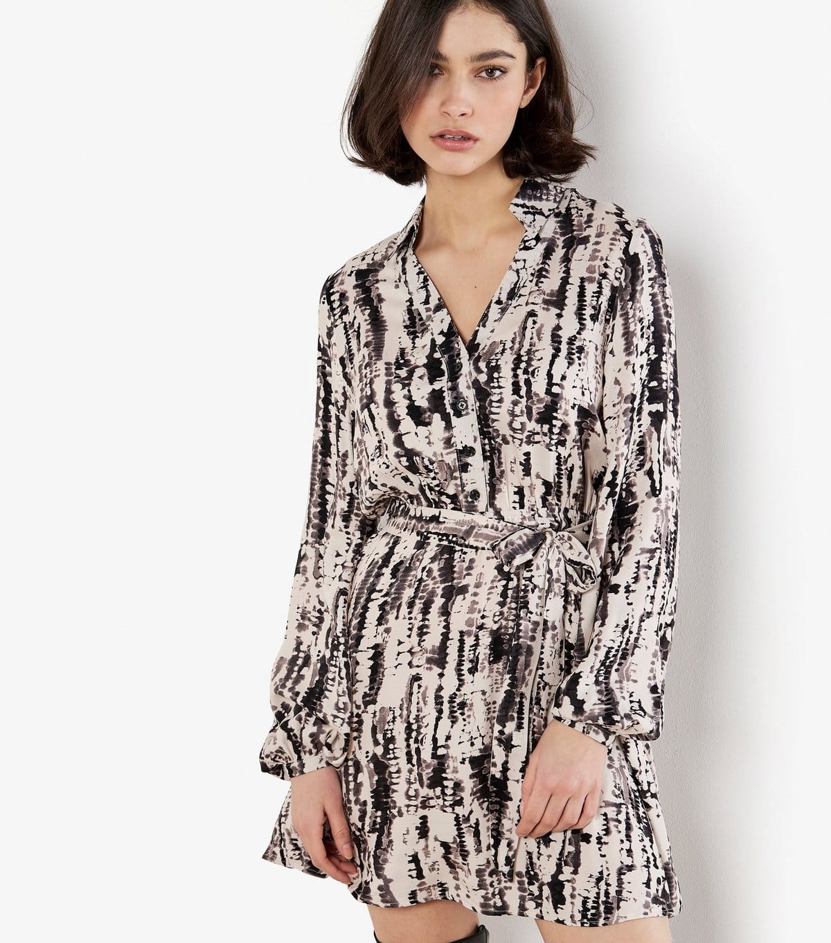 Apricot Stone Tie Dye Mini Shirt Dress