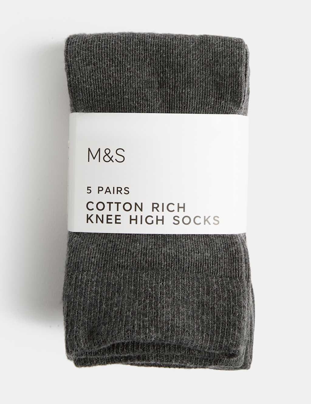 Marks & Spencer M&S 5 Pack Cotton Rich Knee High Socks Grey