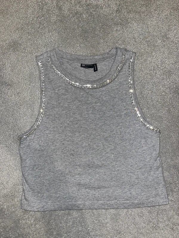 ASOS ASOS Design grey marl racer vest with diamonte trim