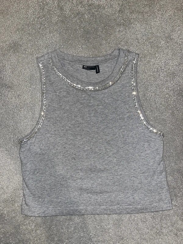 ASOS ASOS Design grey marl racer vest with diamonte trim - 1
