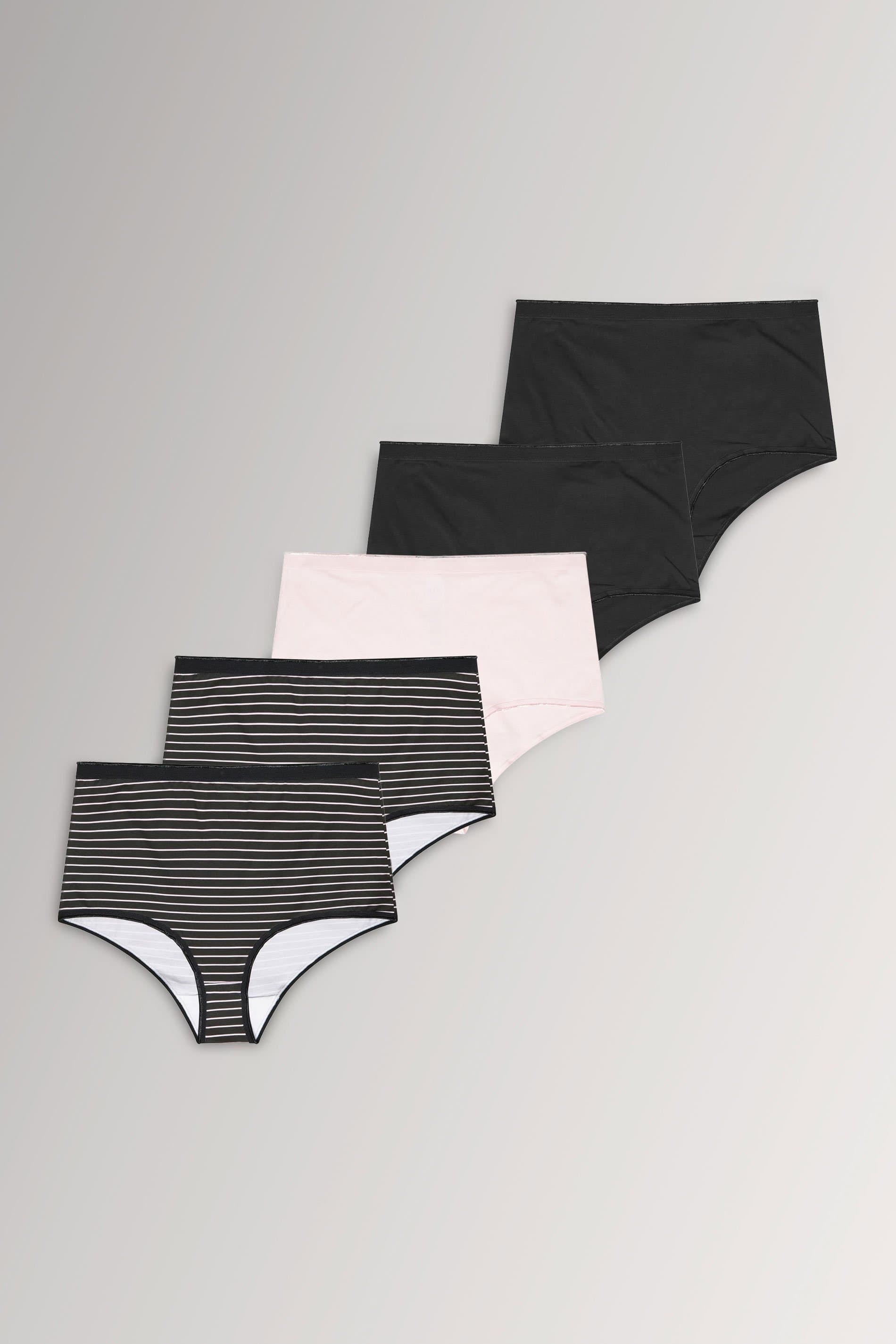 Yours 5 Pack Plus Size Black & Pink Stripe Print Full Briefs