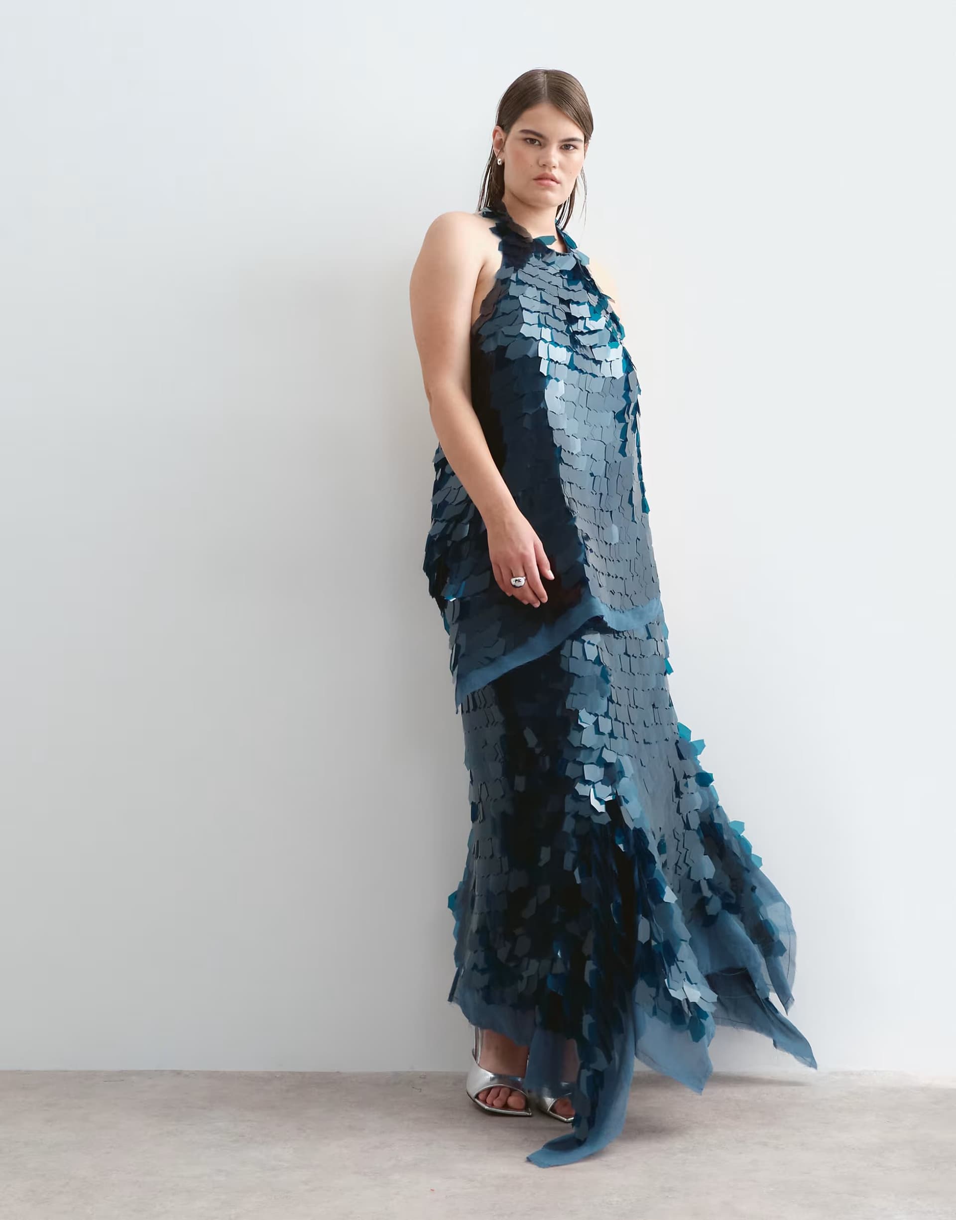 ASOS ARRANGE Curve shard sequin square cut hem maxi skirt co-ord in petrol blue
