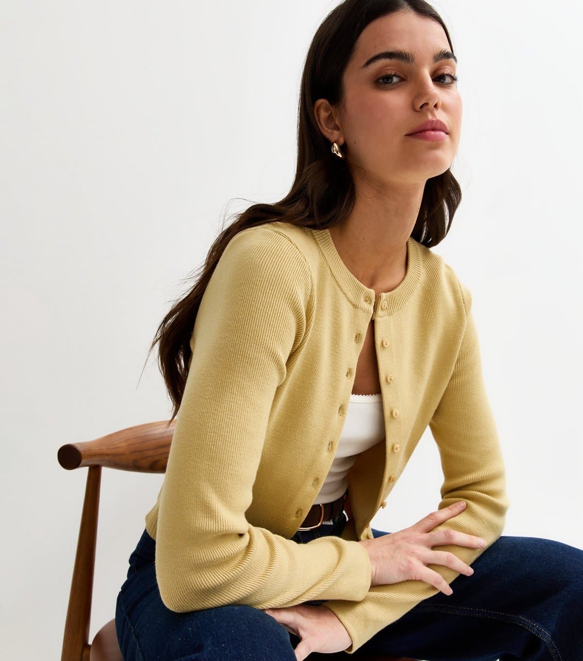 New Look Women's Light Green Compact Knit Crew Neck Cardigan New Look