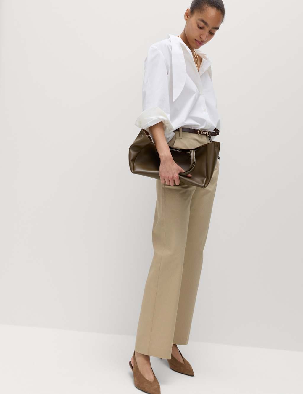 Marks & Spencer M&S Cotton Rich Straight Leg Trousers Sandstone - 4