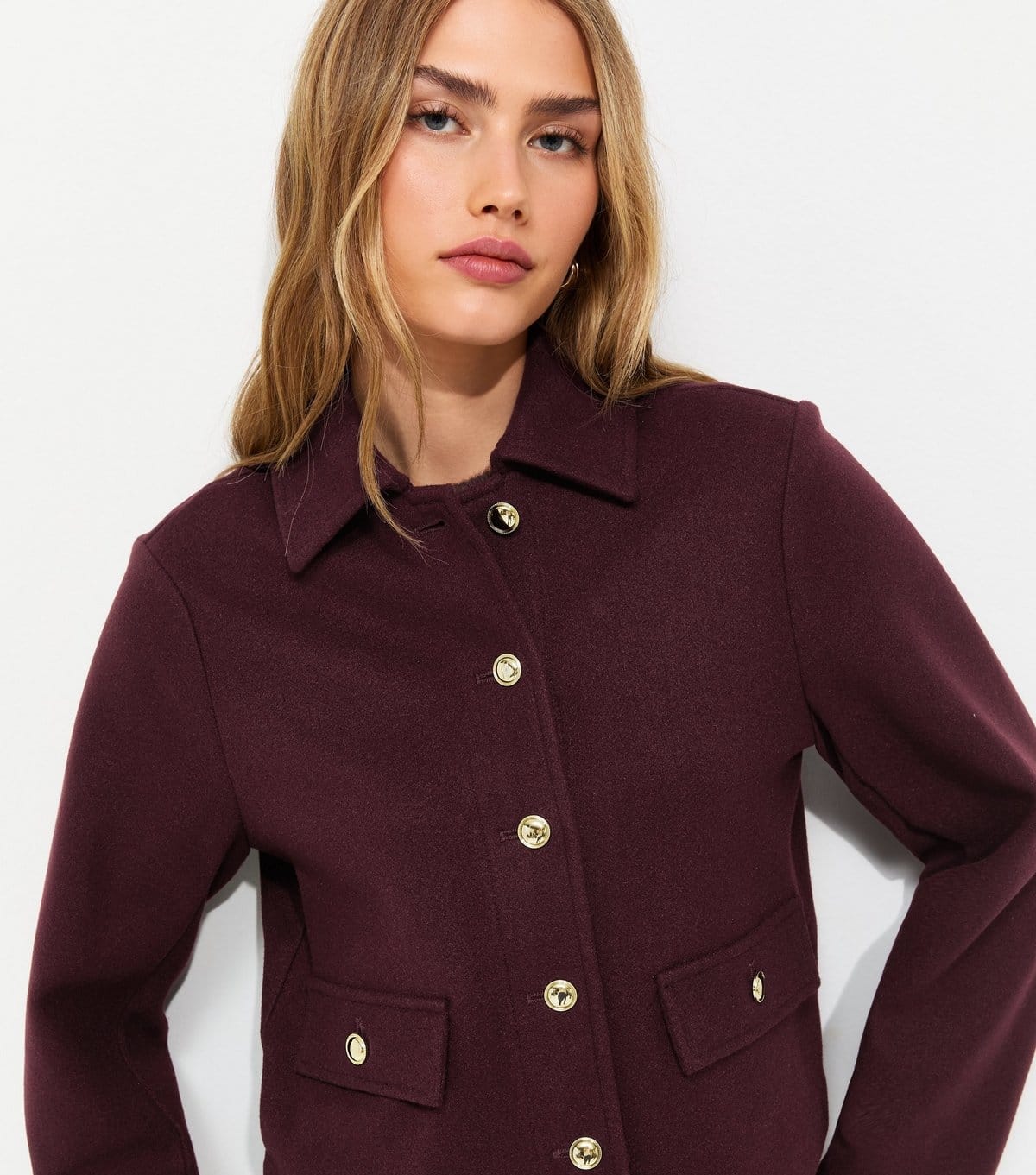 Women's Dark Burgundy Button Front Collared Shacket New Look