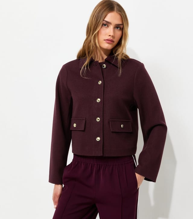 New Look Women's Dark Burgundy Button Front Collared Shacket New Look - 2