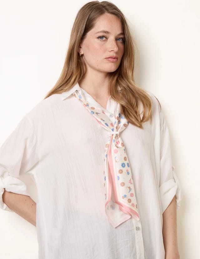 Blue Vanilla Scarf Viscose Crinkle Shirt - 3