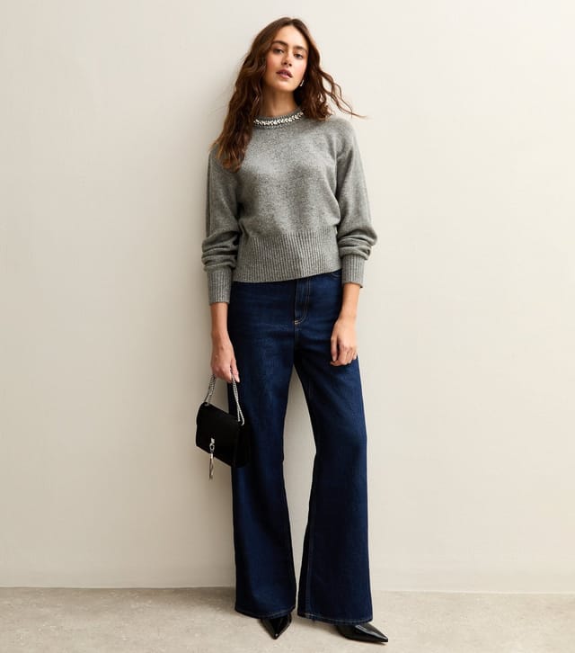 New Look Women's Grey Embellished Necklace Jumper New Look - 3